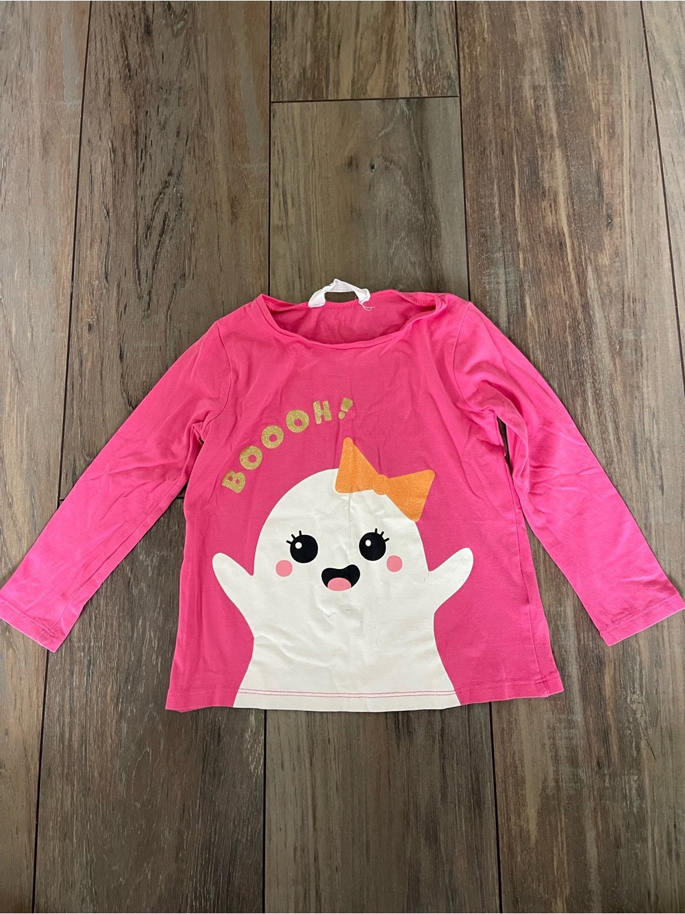H&M Halloween Hot Pink Long-Sleeve Tee with Ghost Graphic for girls size 3-4T